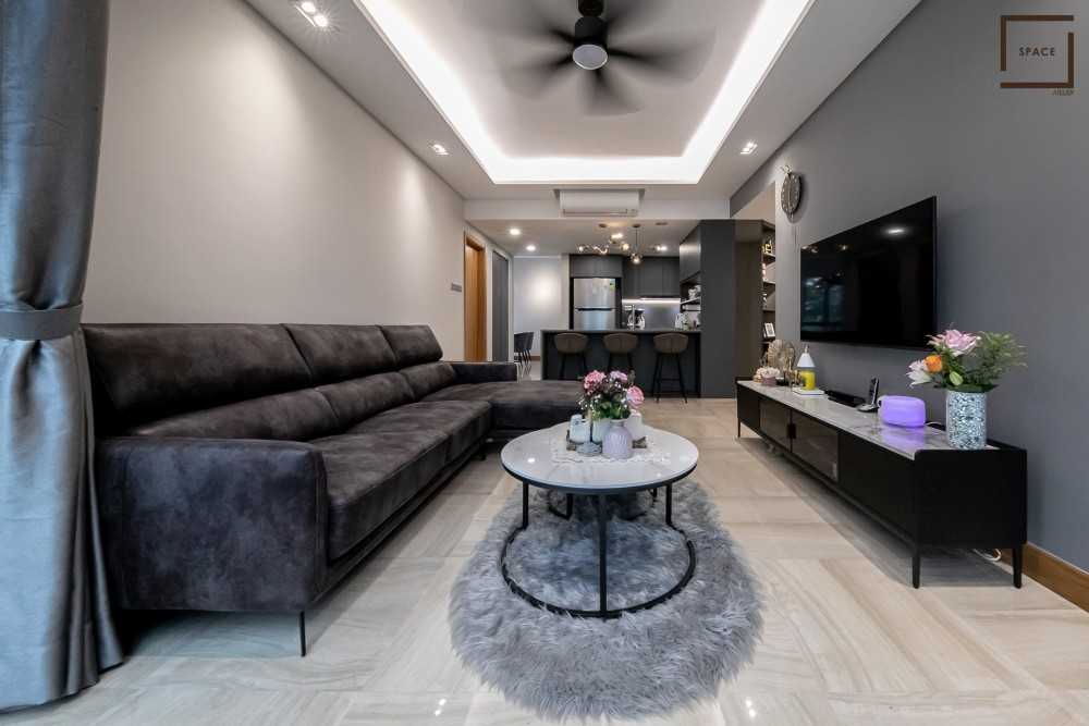 Contemporary Living Room with Drop Ceiling and Ceiling Light