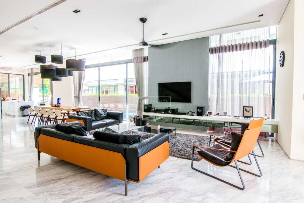 Modern Living Room with Marble Floor and TV Console
