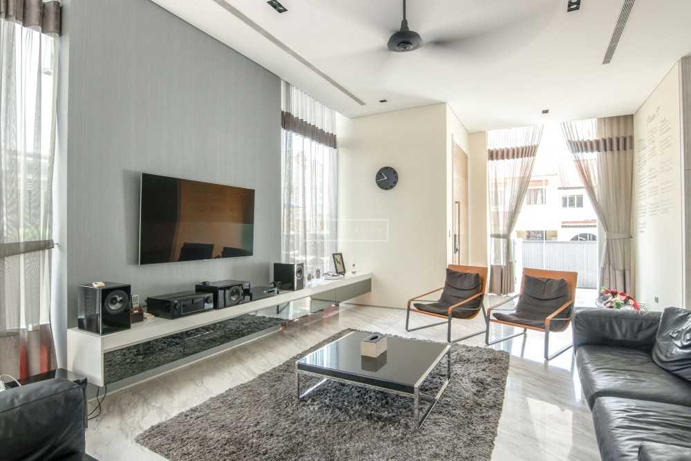 Modern Living Room with Marble Floor and TV Console