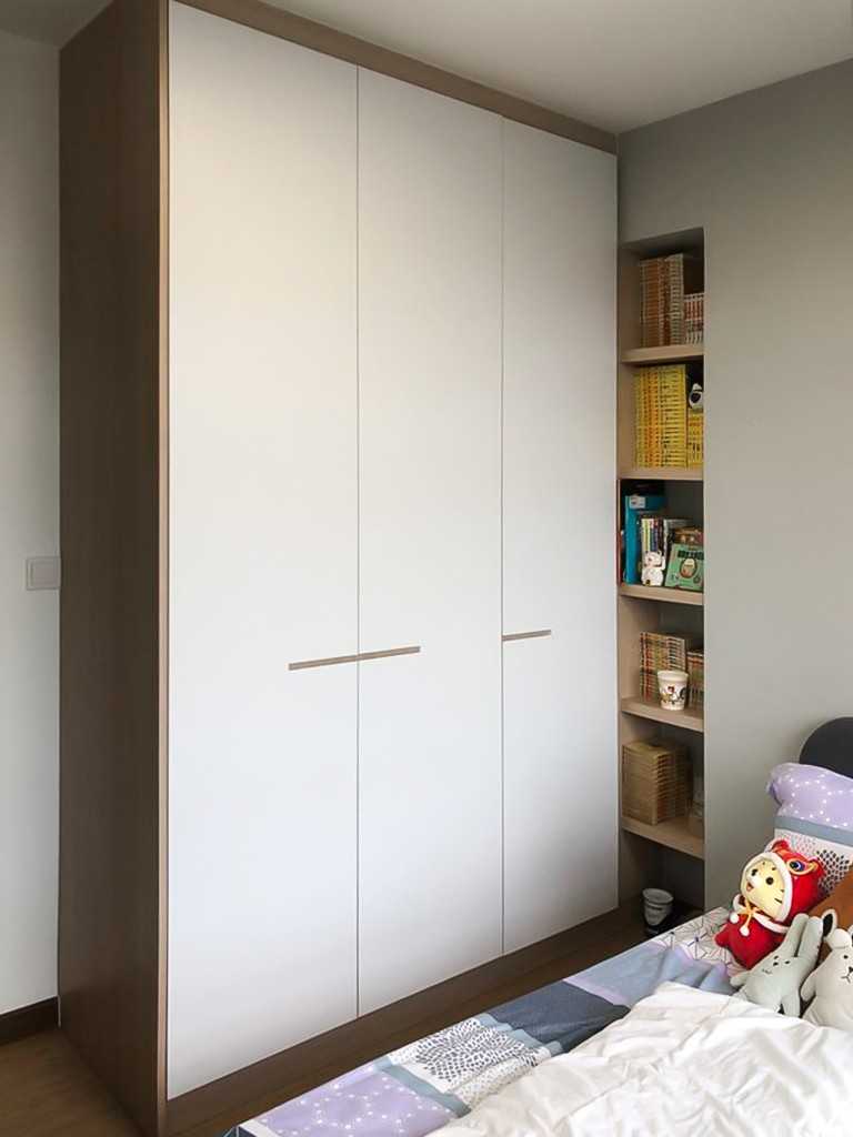 Scandinavian Bedroom with Bookshelf and Wardrobe