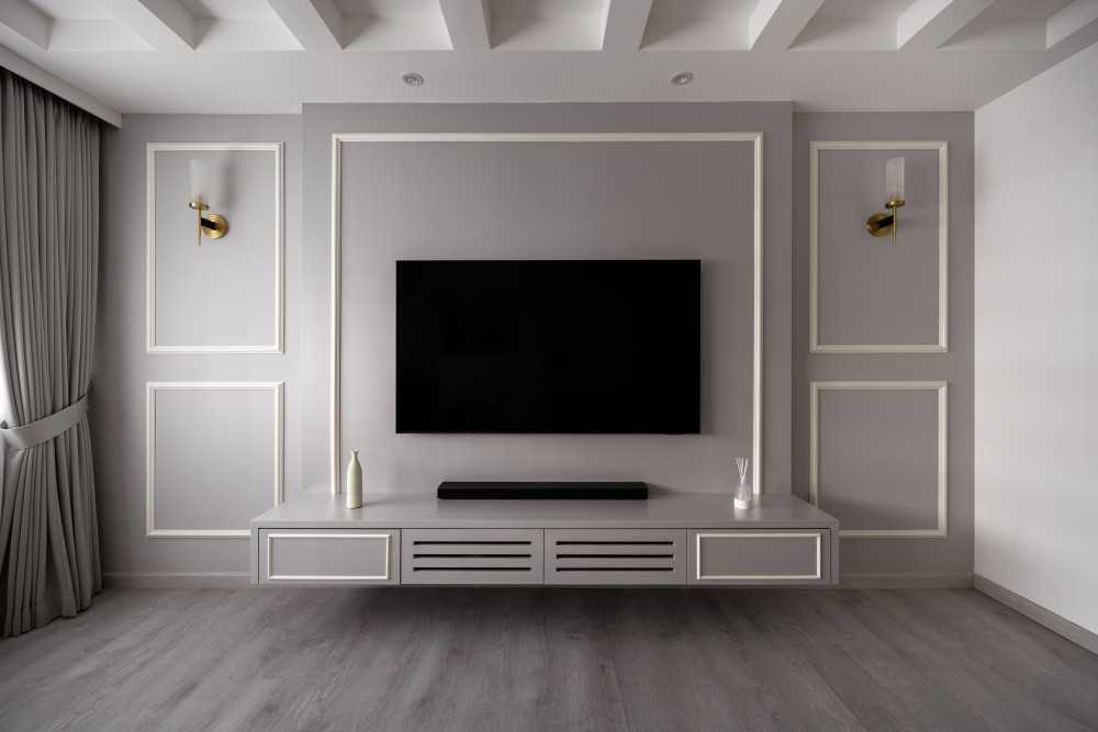 Modern Living Room with Vinyl Flooring and TV Console