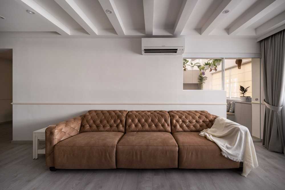 Modern Living Room with Ceiling Light and Curtain