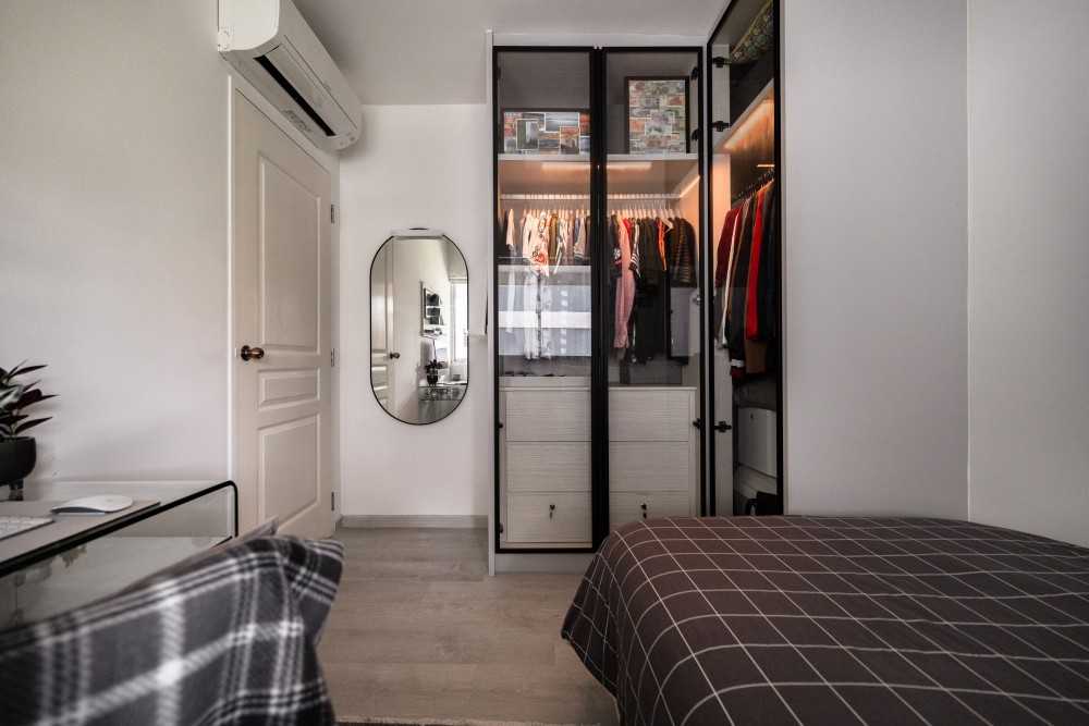 Modern Bedroom with Mirror and Wardrobe