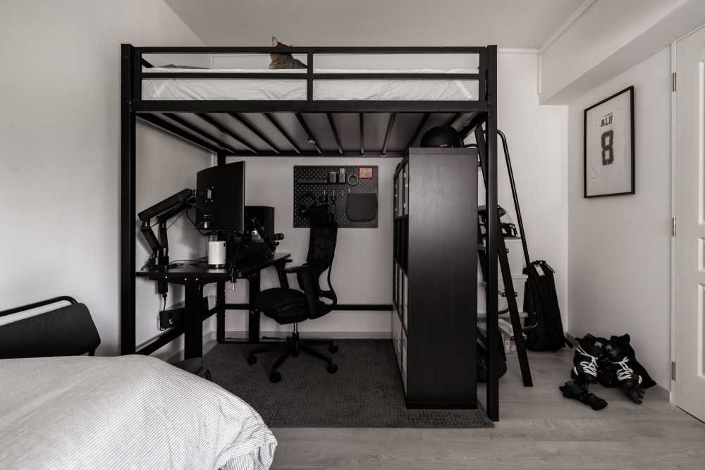 Modern Bedroom with Desk Chairs and Computer