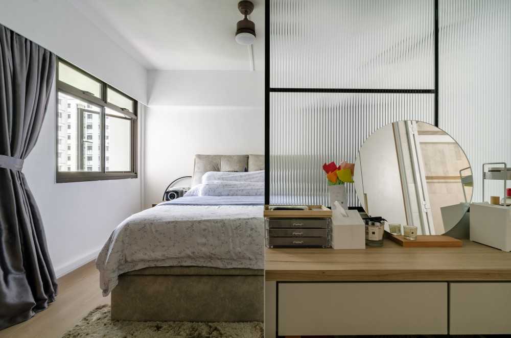 Scandinavian Bedroom with Vinyl Flooring and Bedside Table
