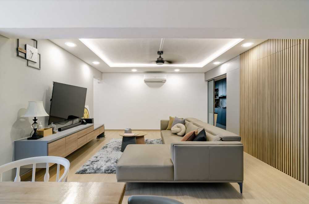 Scandinavian Living Room with Vinyl Flooring and TV Console