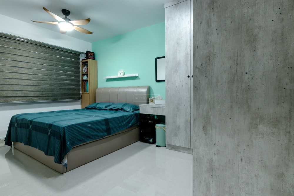 Eclectic Bedroom with Bookshelf and Wardrobe