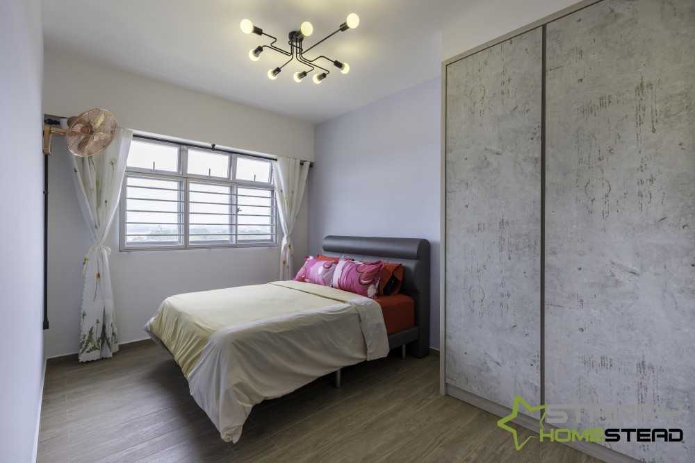 Industrial Bedroom with Wardrobe and Bed