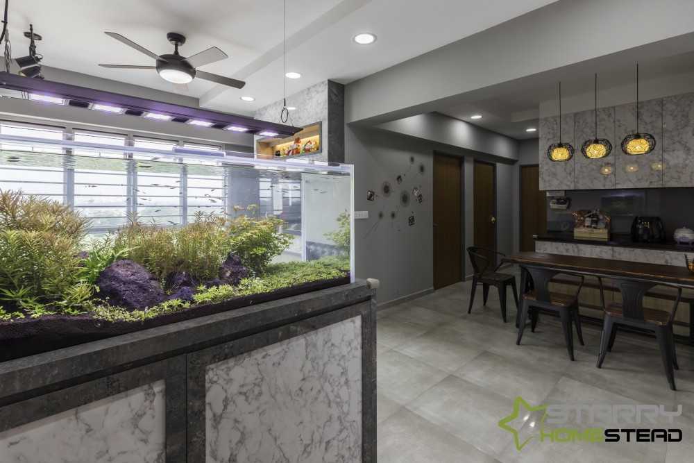 Industrial Entryway with Aquarium and Storage Cabinets