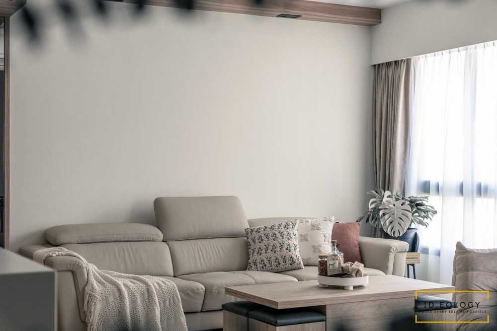 Minimalist Living Room with Feature Wall and Bay Window