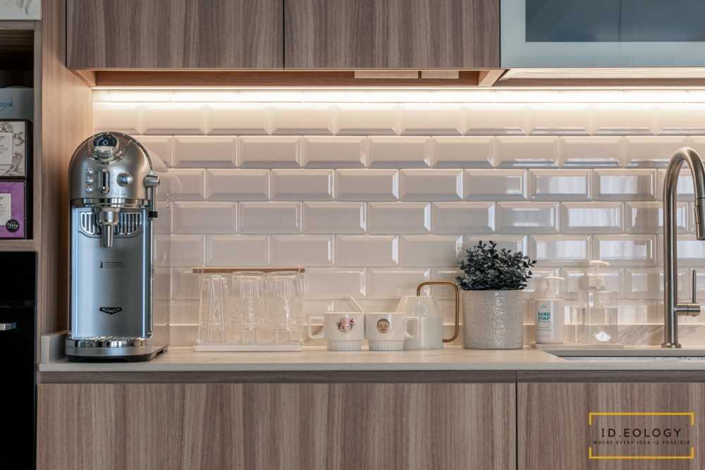 Minimalist Kitchen with Granite Floor and Wood Flooring