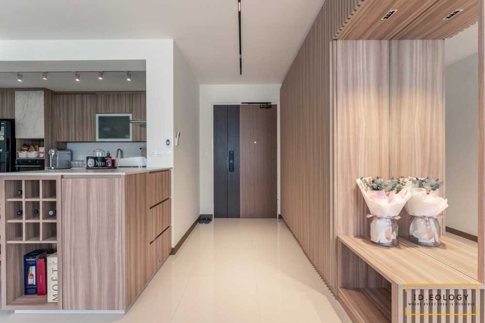 Minimalist Entryway with Mirror and Stools