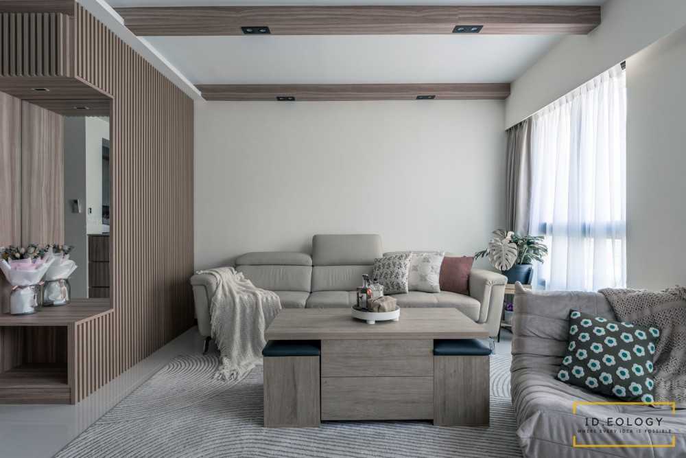 Minimalist Living Room with Marble Floor and TV Console