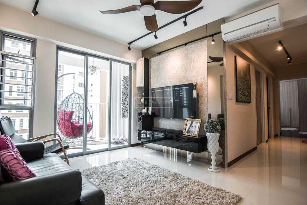 Eclectic Living Room with TV Console and Feature Wall