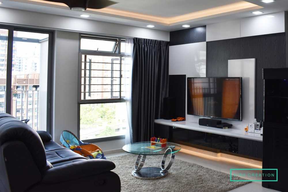 Contemporary Living Room with Feature Wall and Cove Lighting