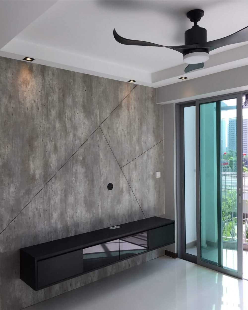 Industrial Living Room with TV Console and Feature Wall
