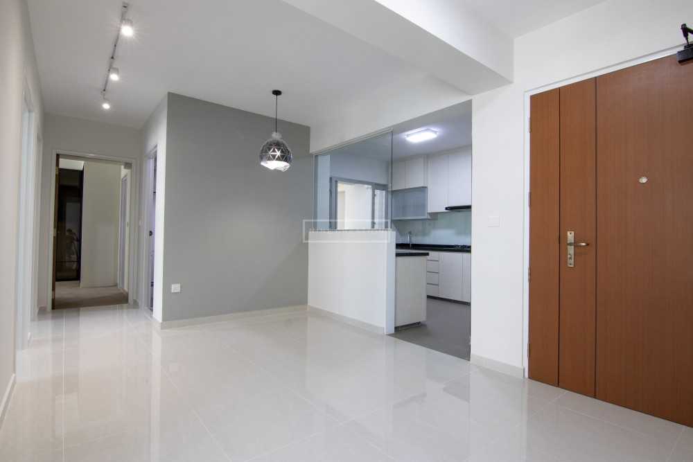 Modern Dining Room with Glass Door and Lighting