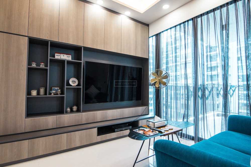 Contemporary Living Room with TV Console and Feature Wall