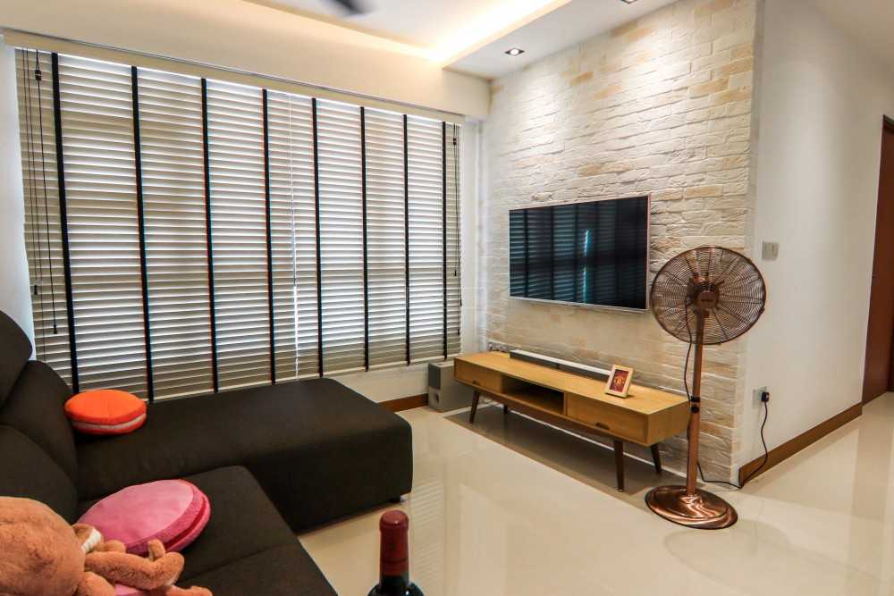 Contemporary Living Room with TV Console and Feature Wall