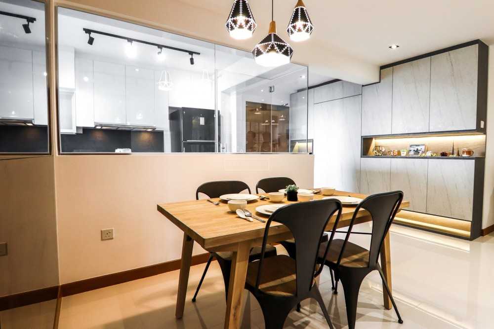 Contemporary Dining Room with Dining Table and Storage Cabinets