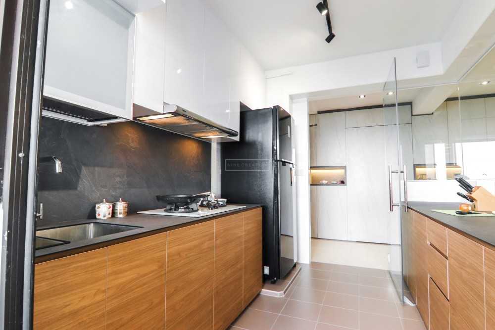 Contemporary Kitchen with Countertop and Glass Door