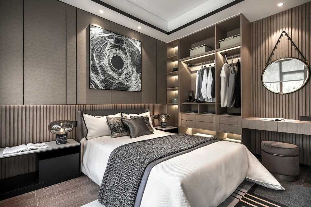 Contemporary Bedroom with Vinyl Flooring and Wardrobe