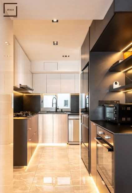 Contemporary Kitchen with Kitchen Window and Cupboard