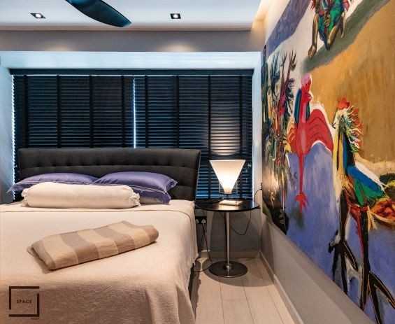 Contemporary Bedroom with Vinyl Flooring and Ceiling Light