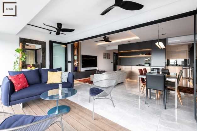 Contemporary Living Room with Drop Ceiling and Carpet