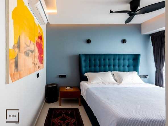Contemporary Bedroom with Vinyl Flooring and Bay Window