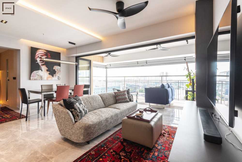Contemporary Living Room with TV Console and Sofa