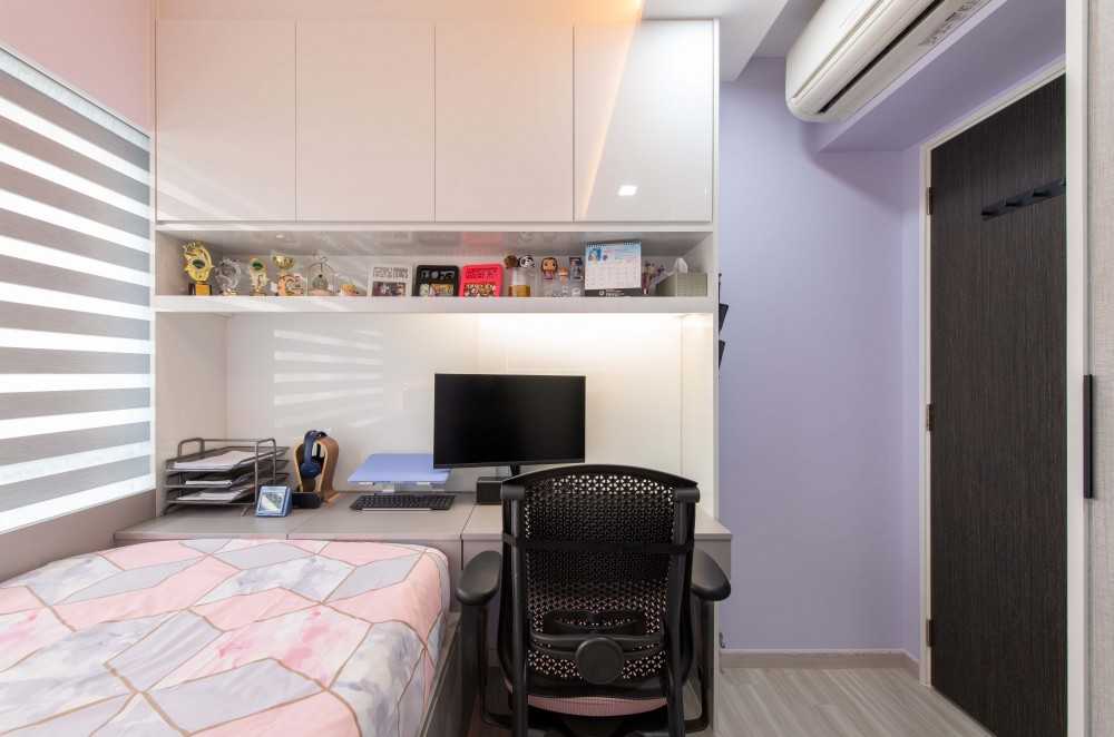 Modern Bedroom with Bookshelf and Platform Bed
