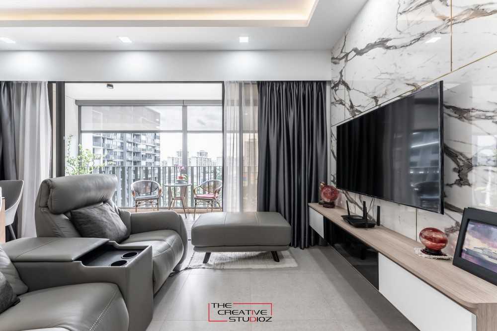 Contemporary Living Room with TV Console and Feature Wall