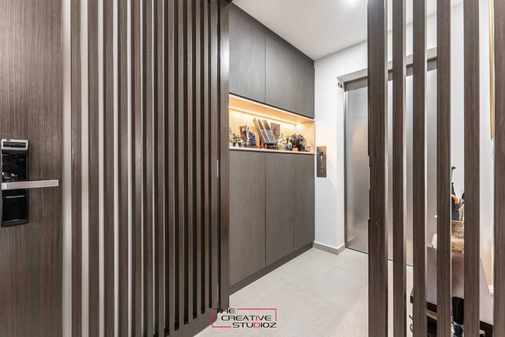 Contemporary Foyer with Artwork and Console Table