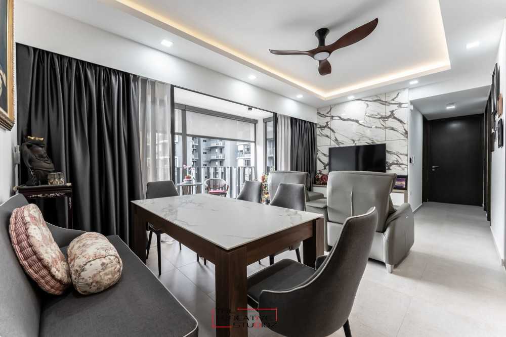 Contemporary Living Room with TV Console and Feature Wall
