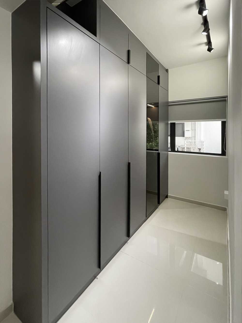 Scandinavian Bedroom with Wardrobe and Window Grille