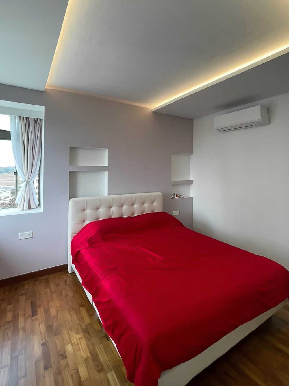 Scandinavian Bedroom with Window Grille and Bedside Table
