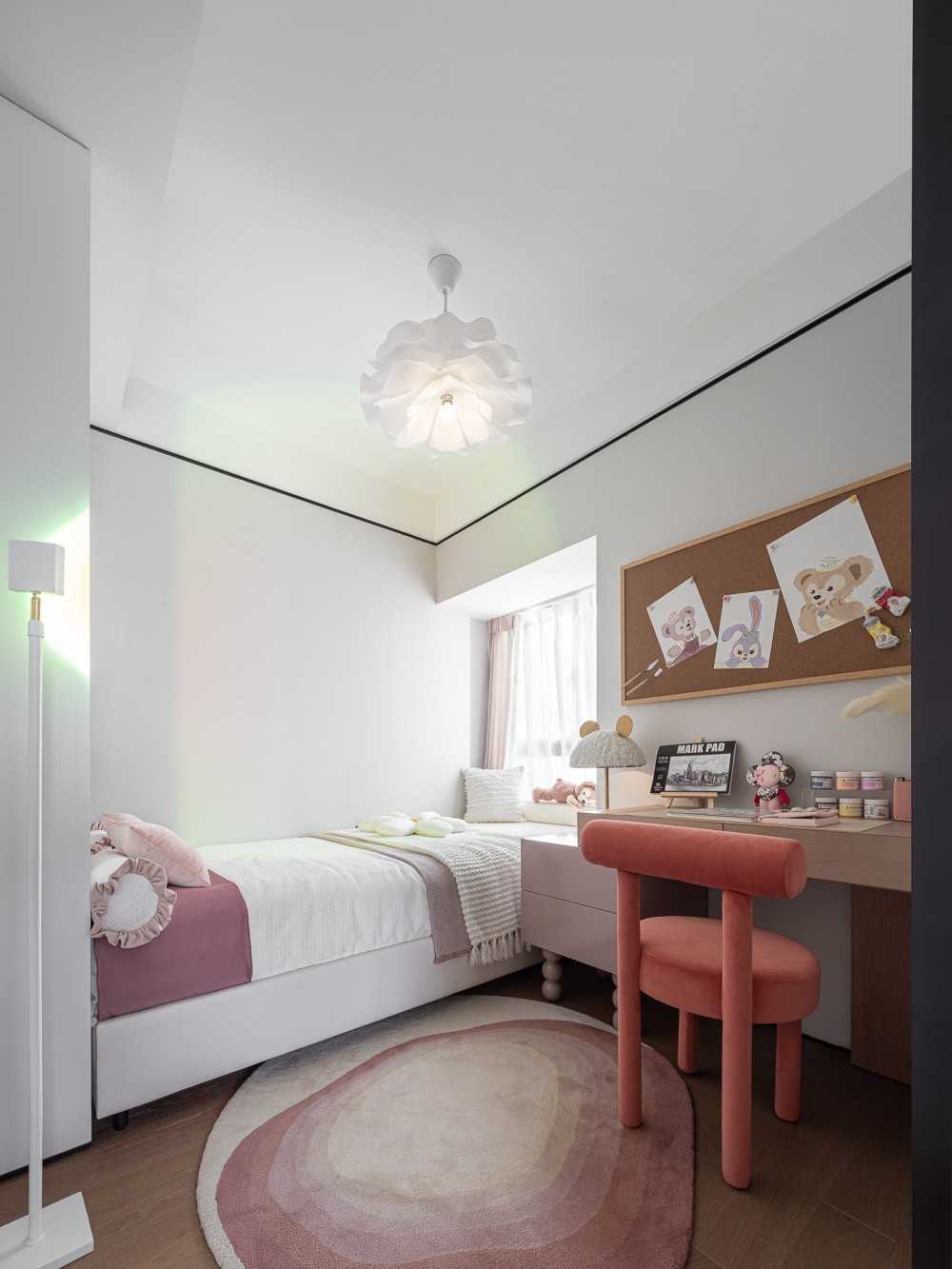 Contemporary Bedroom with Parquet Floor and Bay Window