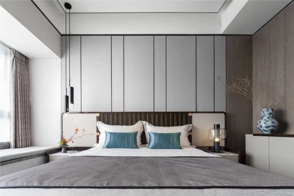 Contemporary Bedroom with Homogeneous Tiles and Bedside Table