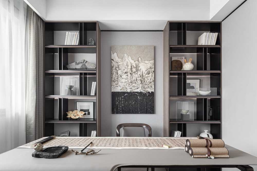 Contemporary Study with Bookshelf and Drop Ceiling