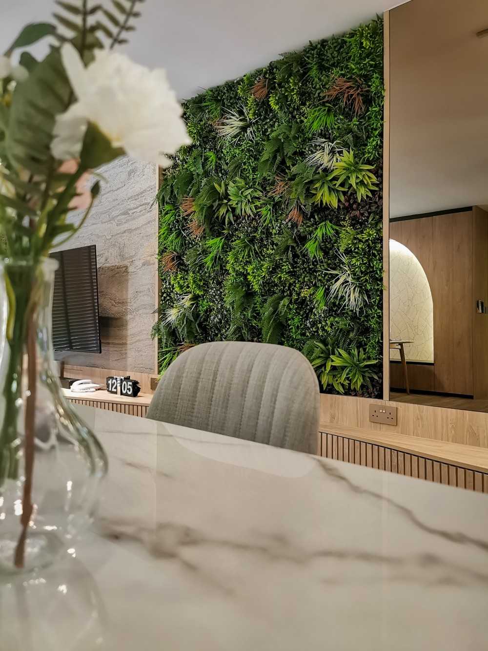 Contemporary Entryway with Countertop and Mirror