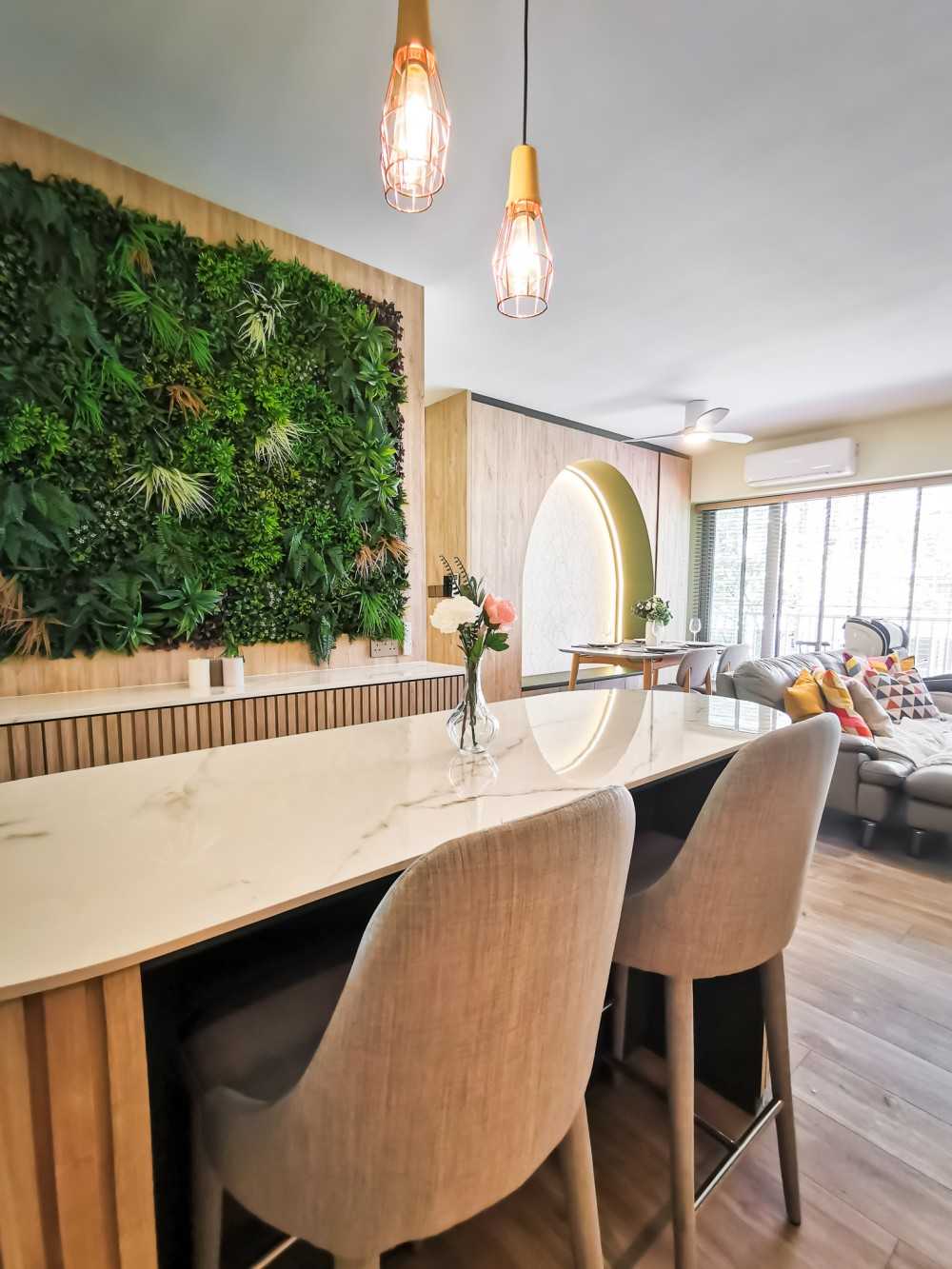 Contemporary Living Room with Countertop and Feature Wall