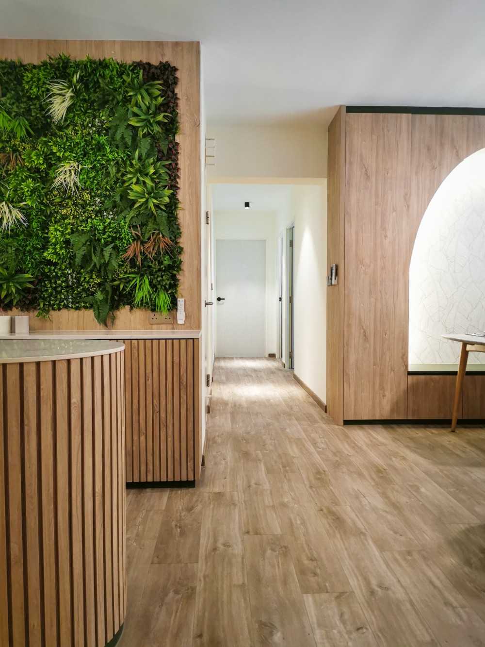 Contemporary Hallway with Vinyl Flooring and Feature Wall