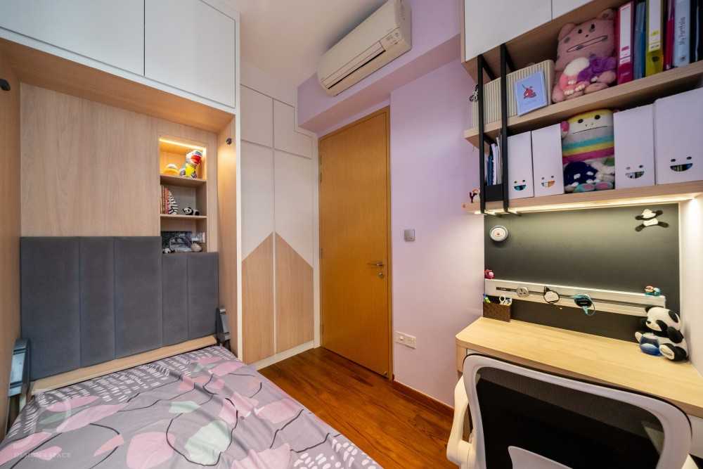 Contemporary Bedroom with Bookshelf and Queen Bed