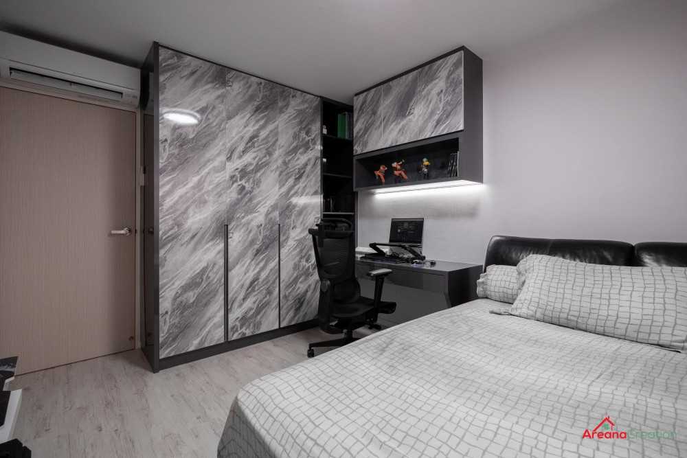 Contemporary Bedroom with Wood Flooring and Wardrobe