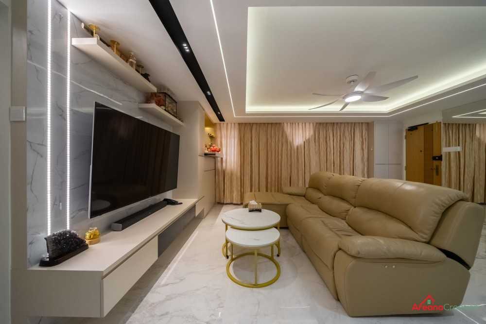 Contemporary Living Room with TV Console and Feature Wall
