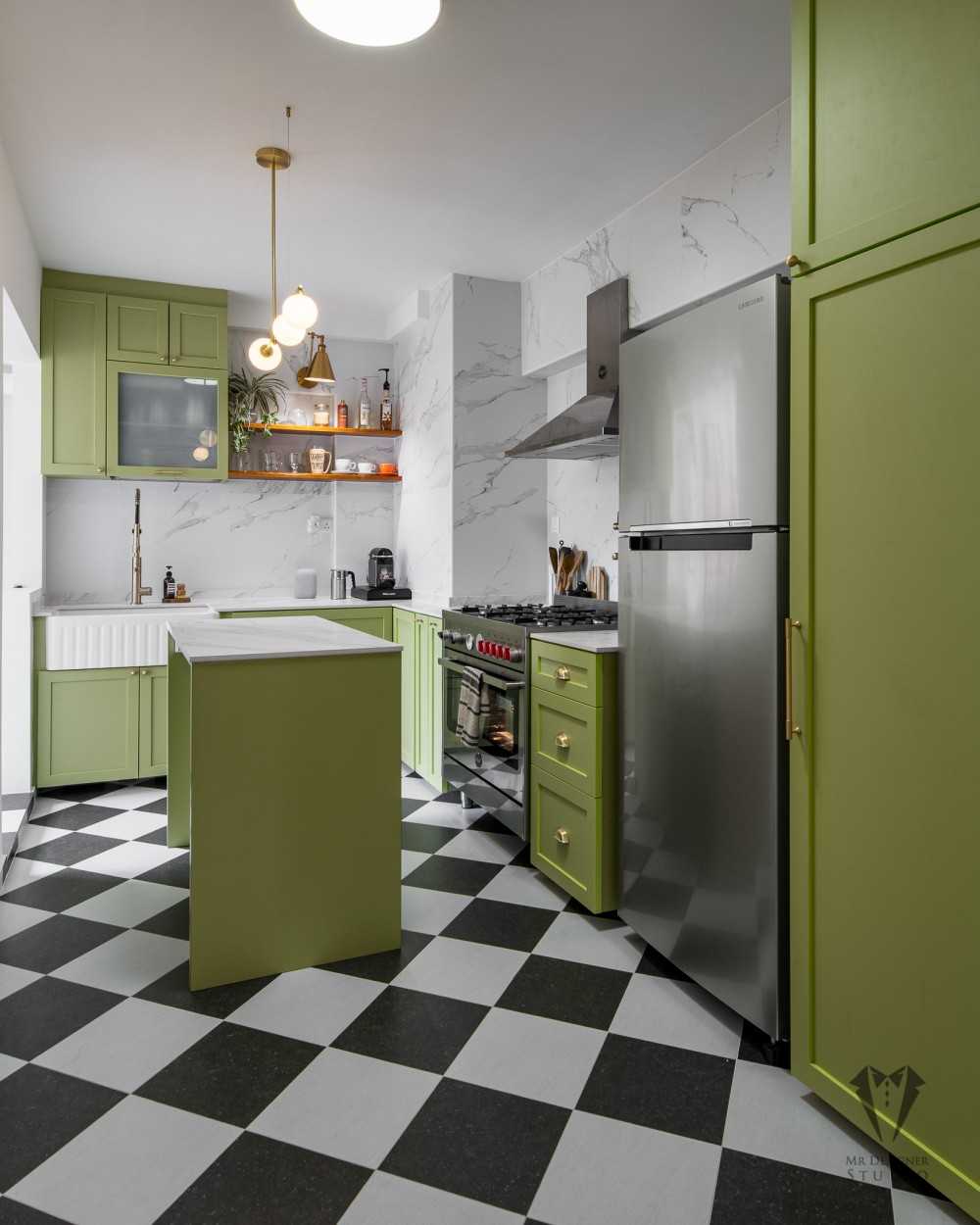 Country Kitchen with Countertop and Kitchen Backsplash