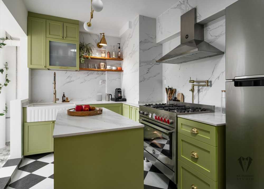 Country Kitchen with Countertop and Homogeneous Tiles