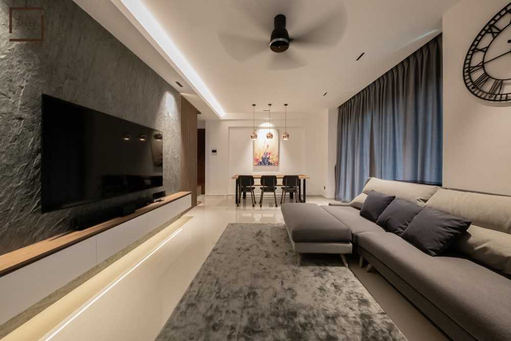 Modern Living Room with TV Console and Ceiling Light