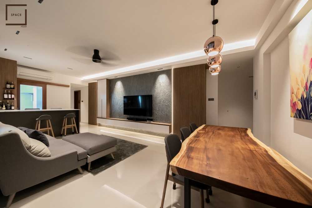 Modern Living Room with TV Console and Ceiling Light
